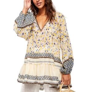 Free People Gardenia Tunic Boho-Chic Sheer Floral Print Peasant Women’s Size M